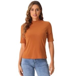 Cuddl Duds Top XL Softwear with Stretch Elbow Sleeve Mock Neck Top Brown